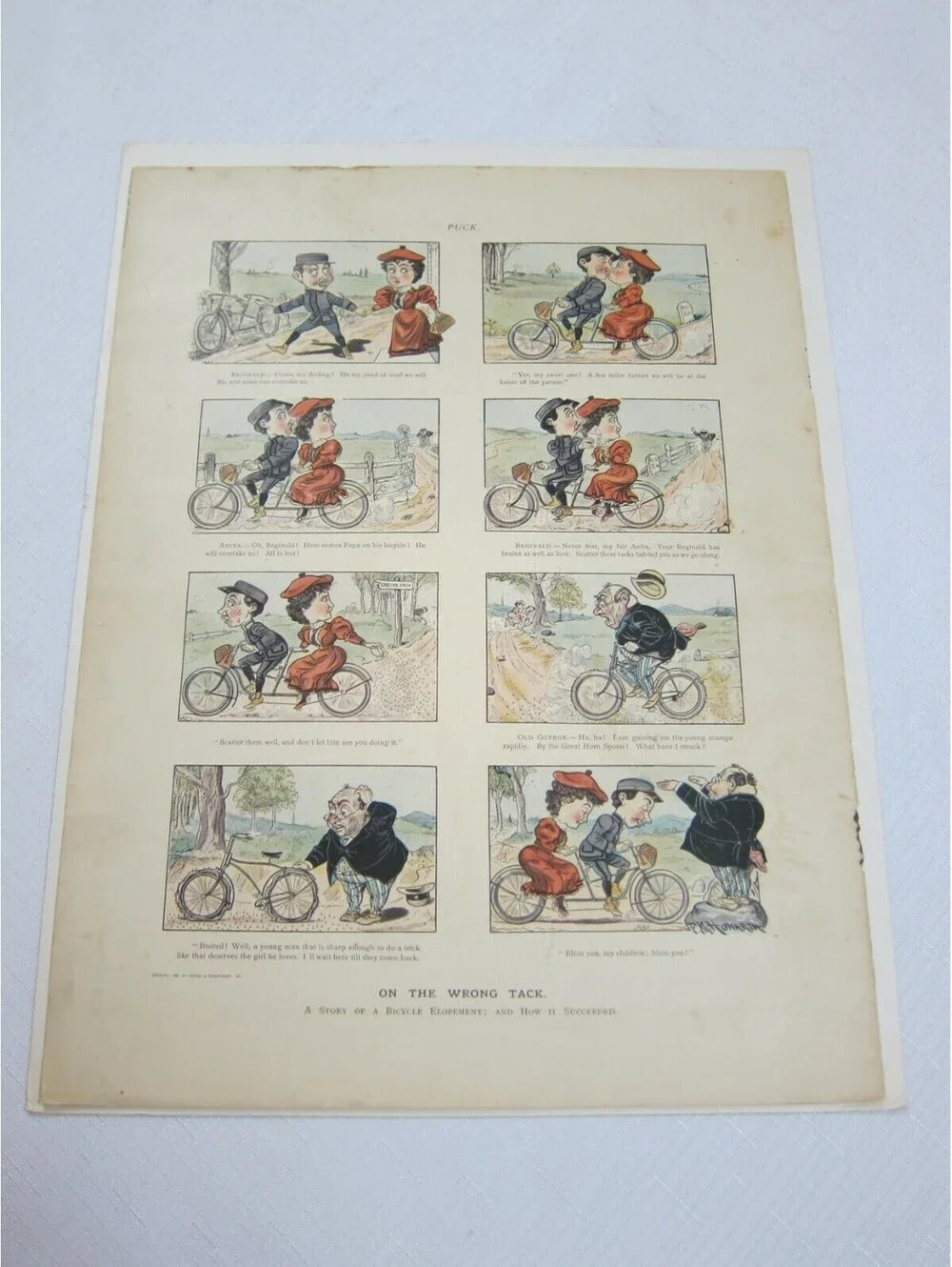 Antique 1894 Puck Magazine Bicycle Cartoon 